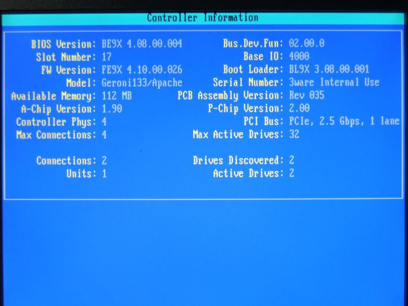 3ware 9650SE-2LP 2-Port SATAII RAID Controller (Raid0,1,Single Disk,JBOD対応) 動作画面有_画像6
