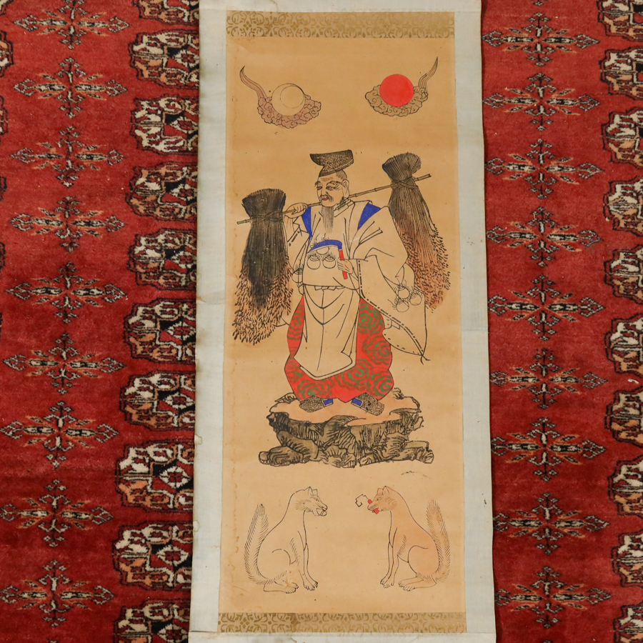 No3014 掛軸 仏教美術 金泥彩色 弘法大師像 紙本 無落款 合箱 送料無料 No3014 掛軸 仏教美術 金泥彩色 弘法大師像 紙本 無落款 合箱 送料