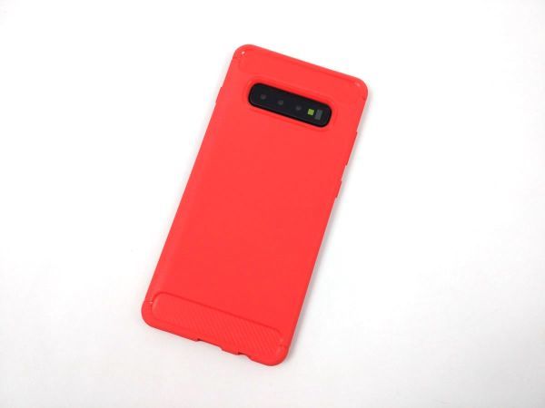 Galaxy S10+ SC-04L SC-05L SCV42 カーボン ソフトケース カバー TPU レッド_画像1