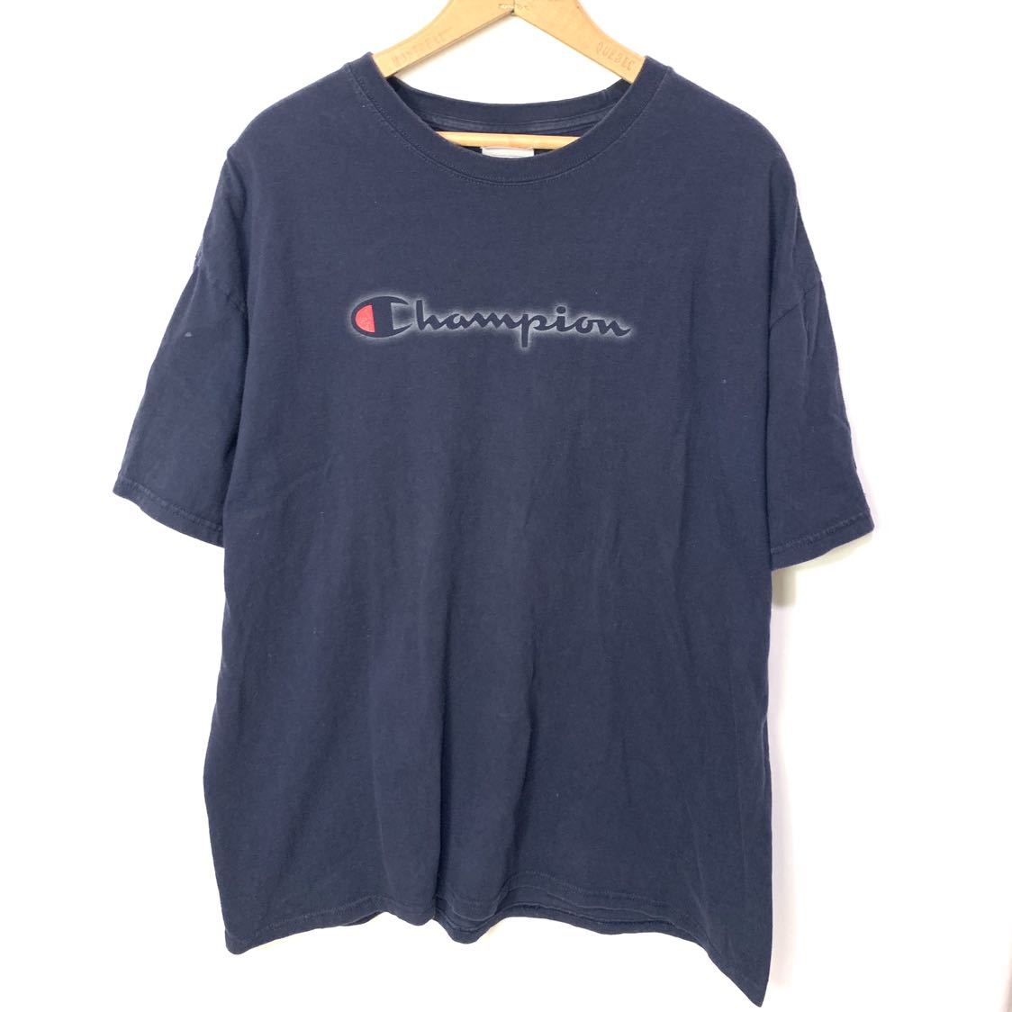 ■ 大きめサイズ Champion チャンピオン ロゴ プリント Tシャツ ネイビー サイズXL 古着 アメカジ スポーツ ■_画像1