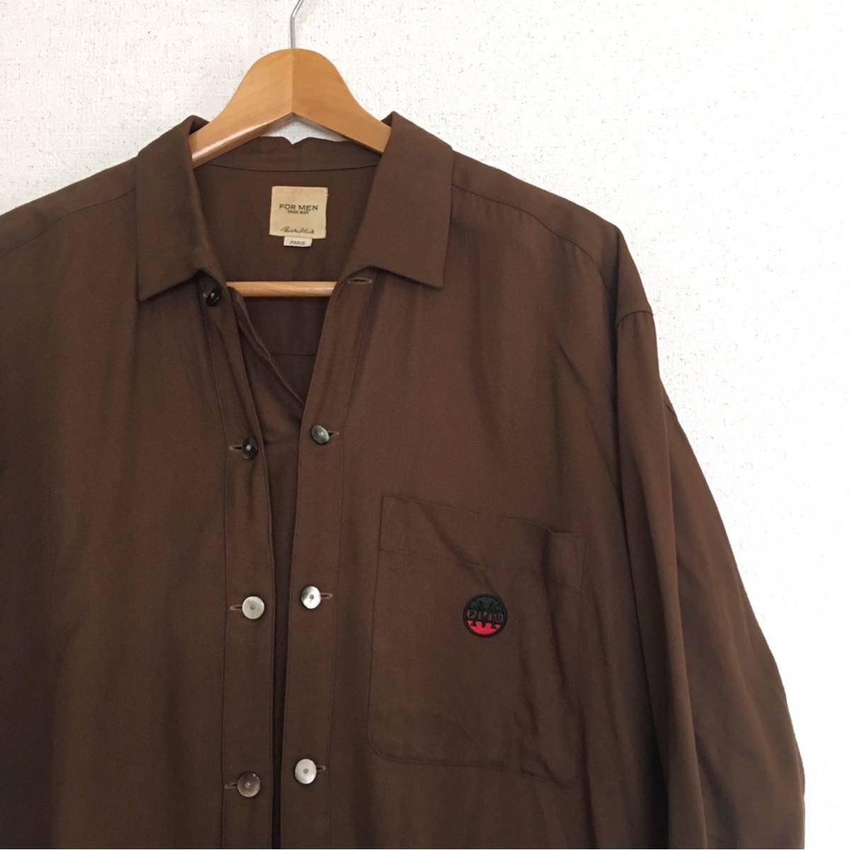 ビンテージ 90s【ダブルボタン】レーヨンシャツ 日本製 変形 ドレスシャツ 50s 古着女子 開襟シャツ レトロ ブラウン アーカイブ 個性的