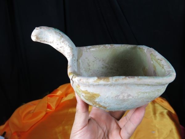 A　緑釉魁（かい）　漢時代　焼き物　陶器　遺跡発掘品　副葬品　明器