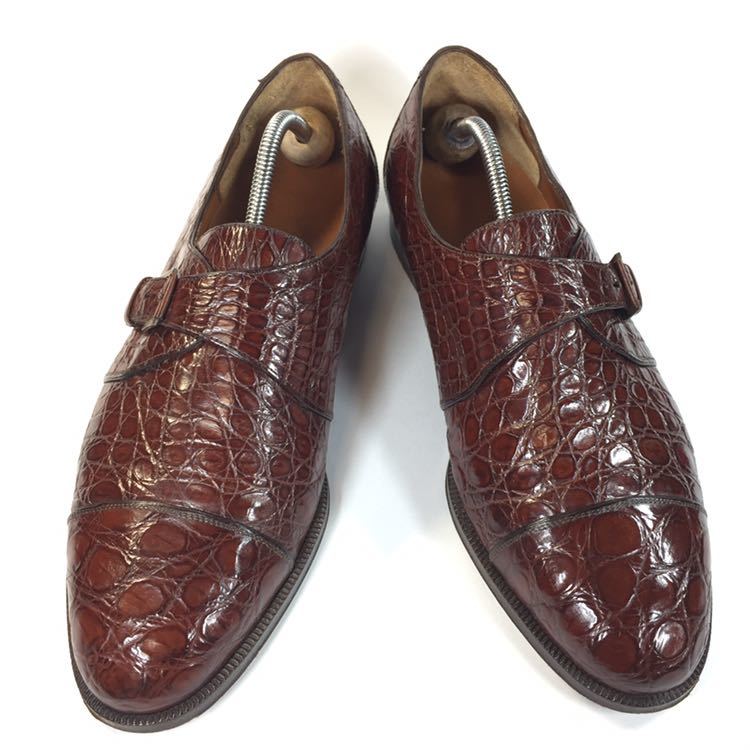 フェラガモ】本物 Ferragamo 靴 27cm 茶 総クロコダイル モンク