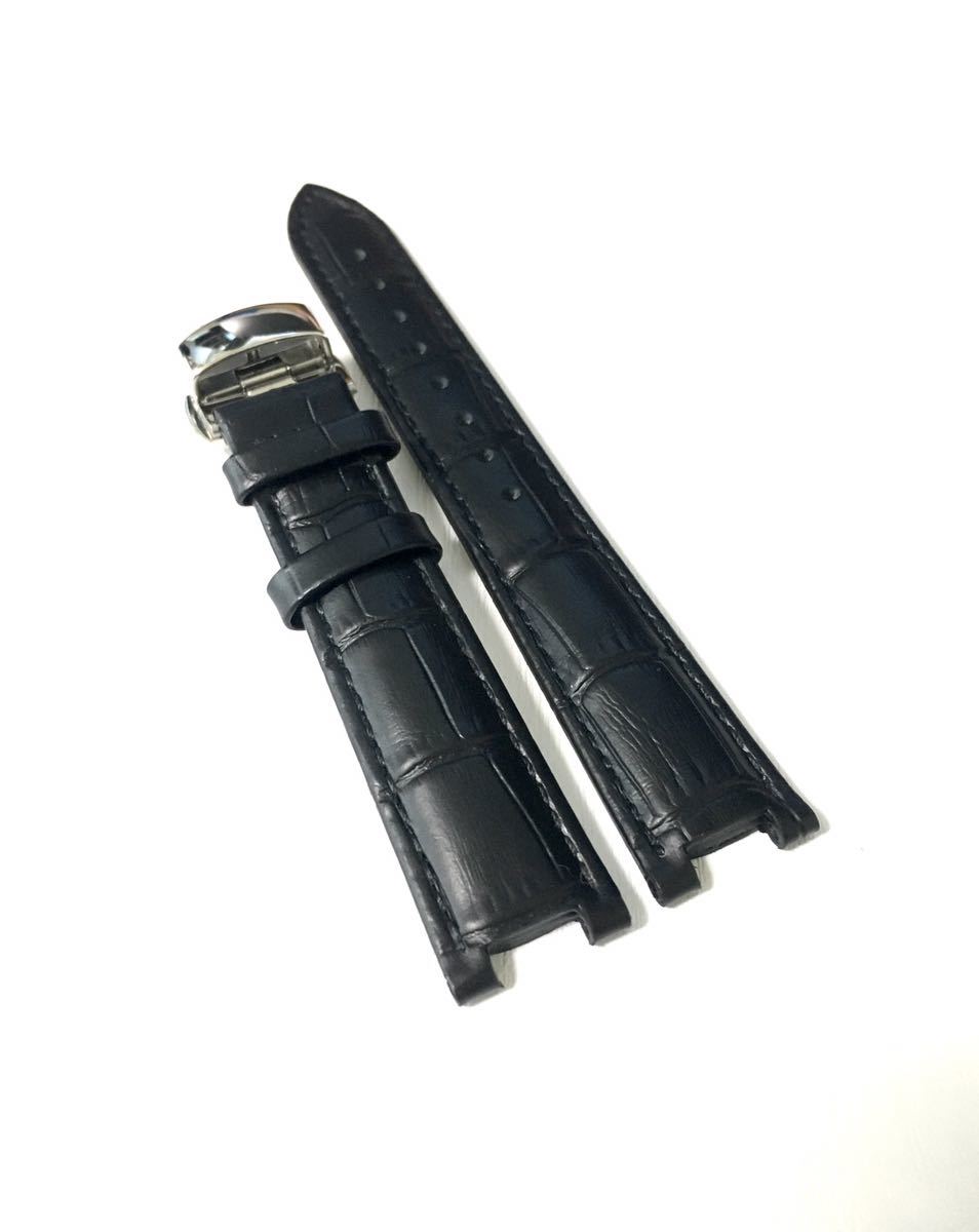 18mm 腕時計 凹型 レザーベルト ブラック 黒 Dバックル 【対応】 カルティエ パシャC/35 Cartier
