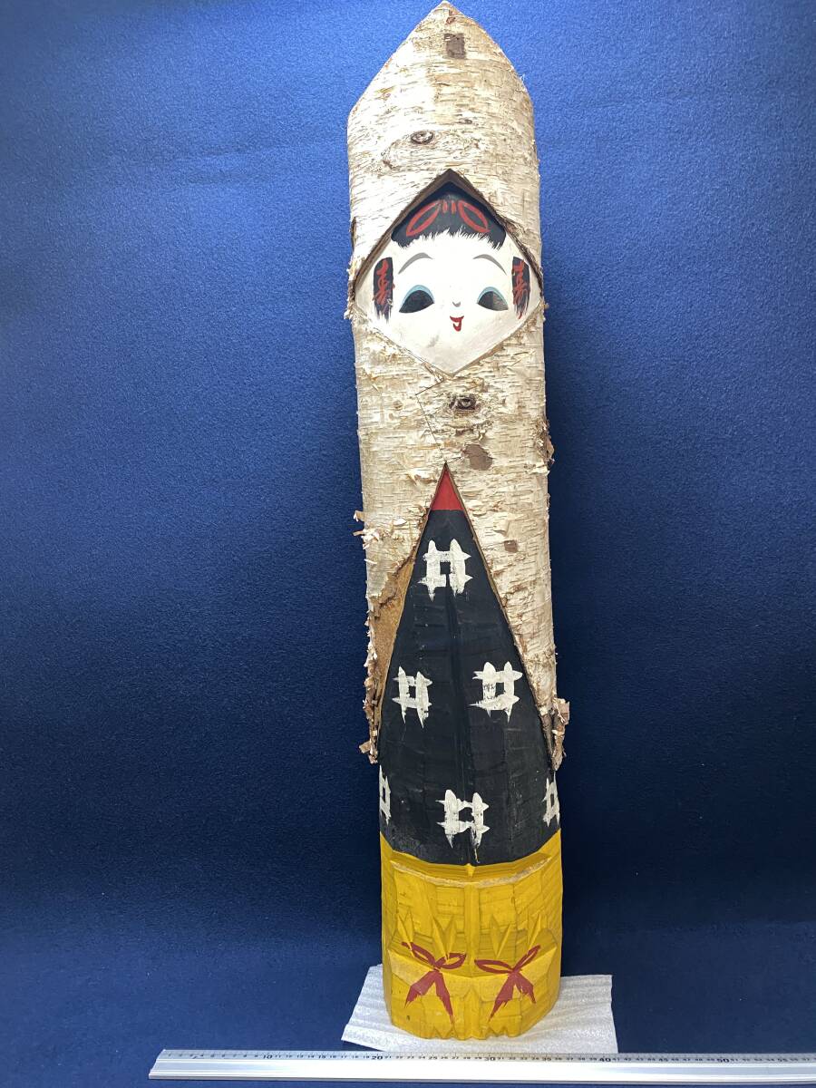 ★【逸品堂】★ 超 特大 こけし 人形 木製 白樺 原木 丸太 民芸品 郷土玩具 民芸品 女の子 子供 雪ん子 かすり 珍品 寿 縁起物 置物 飾り物