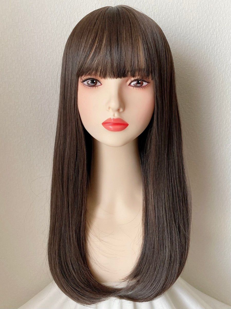 新品 フルウィッグ ロング ストレート ダークブラウン 耐熱 かつら ウィッグ