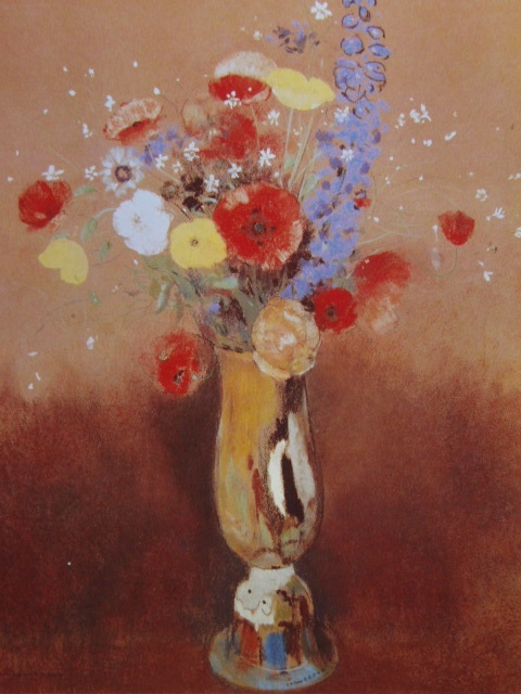 一番の贈り物 オディロン・ルドン、「首長の花瓶の野の花」、希少な画集画、 新品高級額装付、巨匠、送料込、coco 静物画