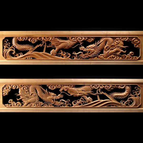 大川彫刻 龍虎図 彫刻欄間 一対 幅 178.5cm×縦 37.5cm×厚さ 3.3 大川彫刻 龍虎図 彫刻欄間 一対 幅 178.5cm×縦 37.5cm×厚さ 3.3