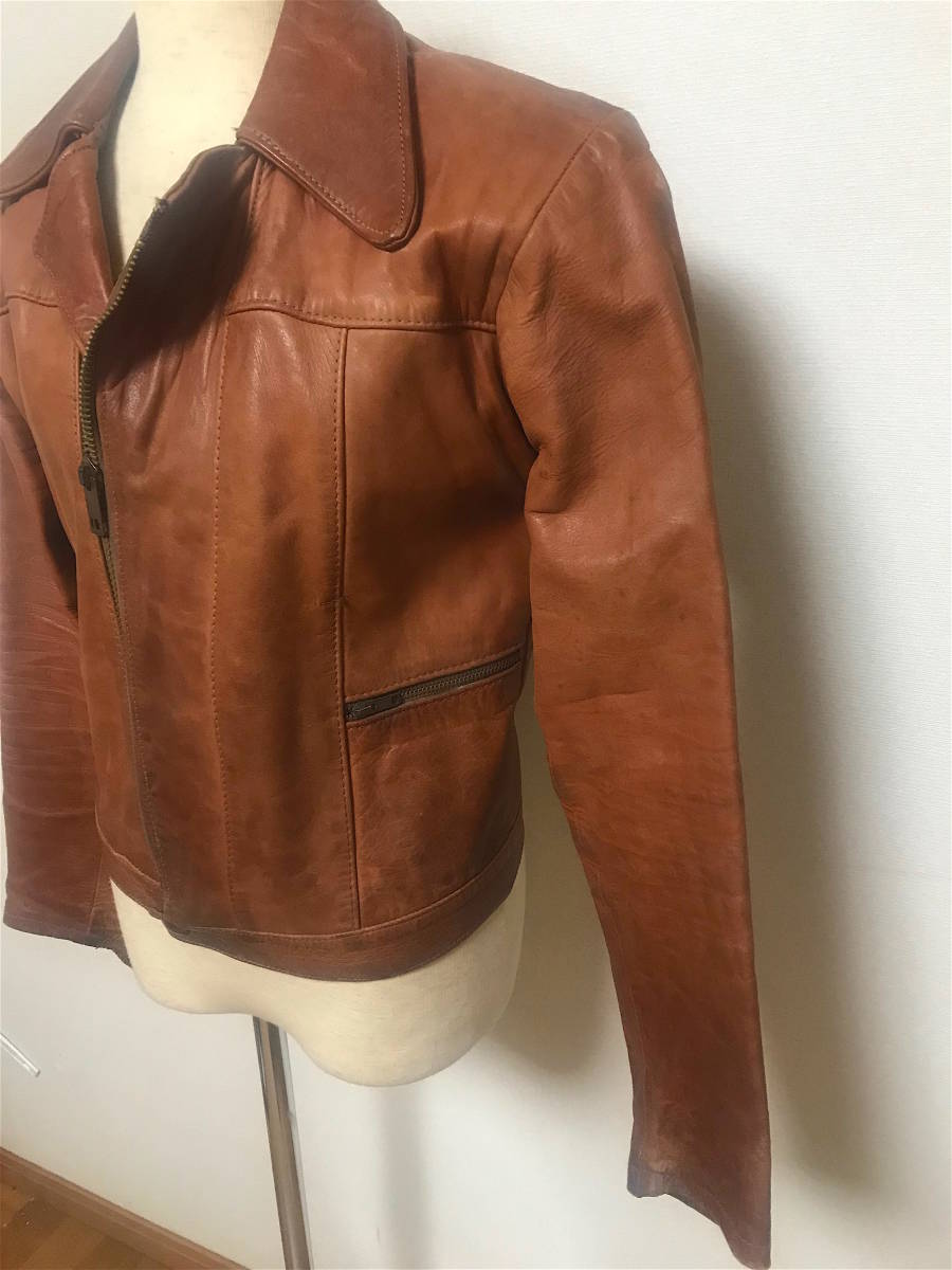 即決 激レア セール 70's EASTWEST レザージャケット ブラウン ライダース 裏地なし 初期 ノースビーチ オシュワコン イーストウエスト 【超安い】 【 激レア 】ライダース レザージャケット【 海外輸入品 】オシュワコン レザージャケット