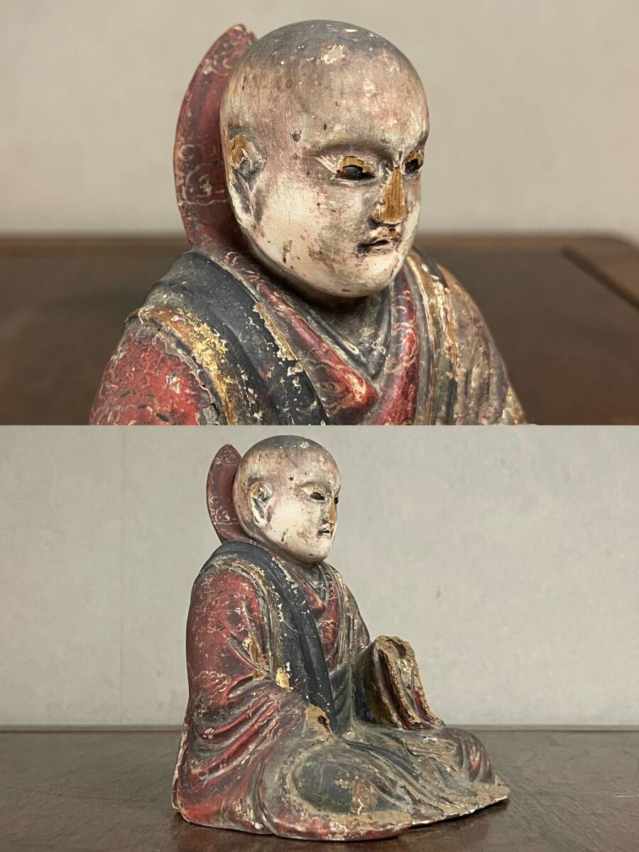 仏教美術 日蓮上人座像 木彫 仏像 玉眼 彩色 嵌玉眼木雕佛像 仏教美術 日蓮上人座像 木彫 仏像 玉眼 彩色 嵌玉眼木雕佛像
