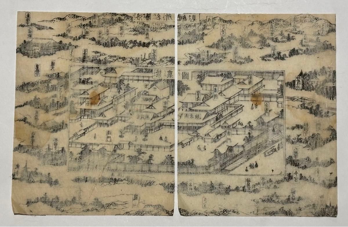 洛陽名所細見図 禁裏図」木版画 2枚1組|古地図 江戸時代 京都 和 洛陽名所細見図 禁裏図」木版画 2枚1組|古地図 江戸時代 京都 和