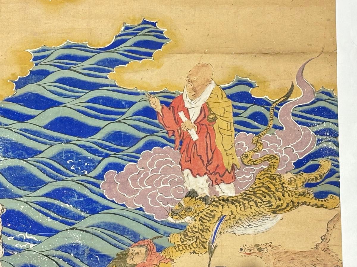 極彩色 大型 二河白道図」江戸後期頃筆 1枚|浄土宗 仏画 仏教 極彩色 大型 二河白道図」江戸後期頃筆 1枚|浄土宗 仏画 仏教