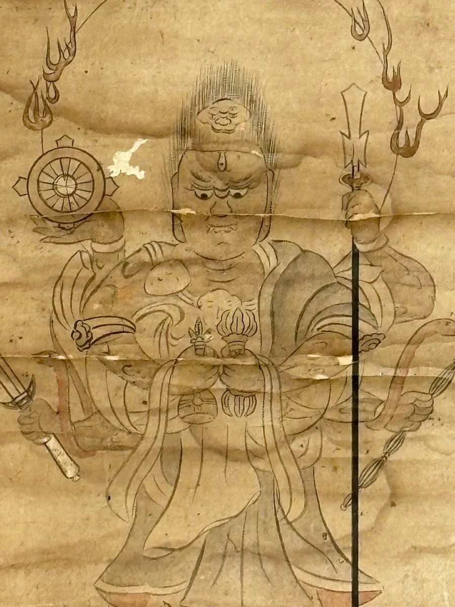 青面金剛図 庚申」古木版画 1枚|不動明王像 浮世絵 仏教美術 青面金剛図 庚申」古木版画 1枚|不動明王像 浮世絵 仏教美術