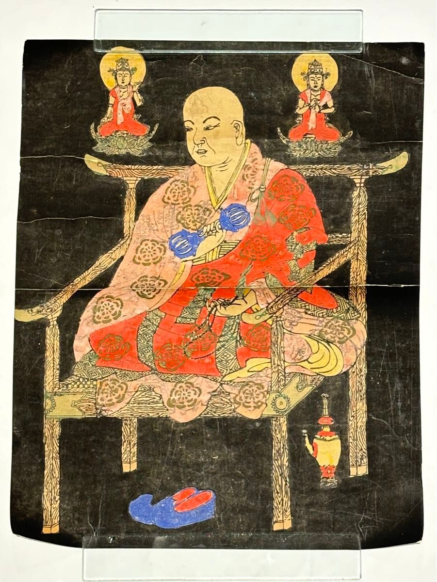 大型彩色木版図 釈迦涅槃図」1枚|仏陀 仏教美術 仏像 和本 江戸 大型彩色木版図 釈迦涅槃図」1枚|仏陀 仏教美術 仏像 和本 江戸