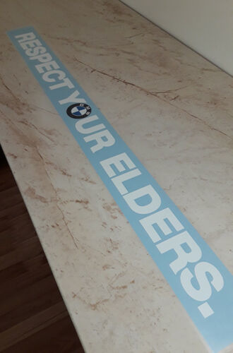 送料無料 BMW Respect your elders Spoiler bumper Decal Sticker バンパー ステッカー シール デカール ホワイト 56cm x 4cm_画像1