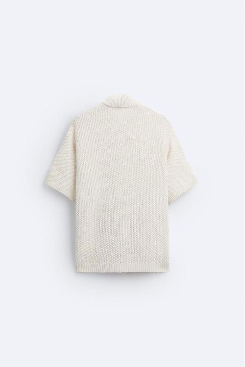 ★ドイツ発*ZARA*新作*クロシェジャガード半袖シャツ/BEIGE★ ZARA】 新品タグ付き メンズ テクスチャー クロシェシャツ XL