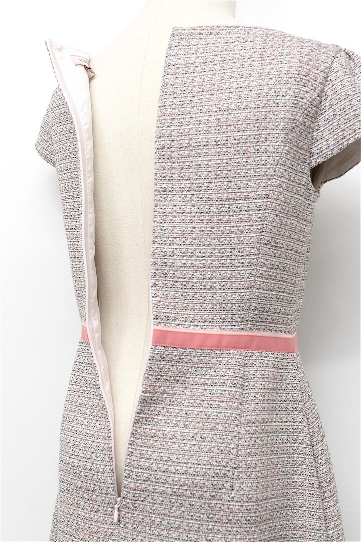 C431/ beautiful goods TOCCA tweed dress knee length one piece short sleeves flair lame 4 M~L pink 