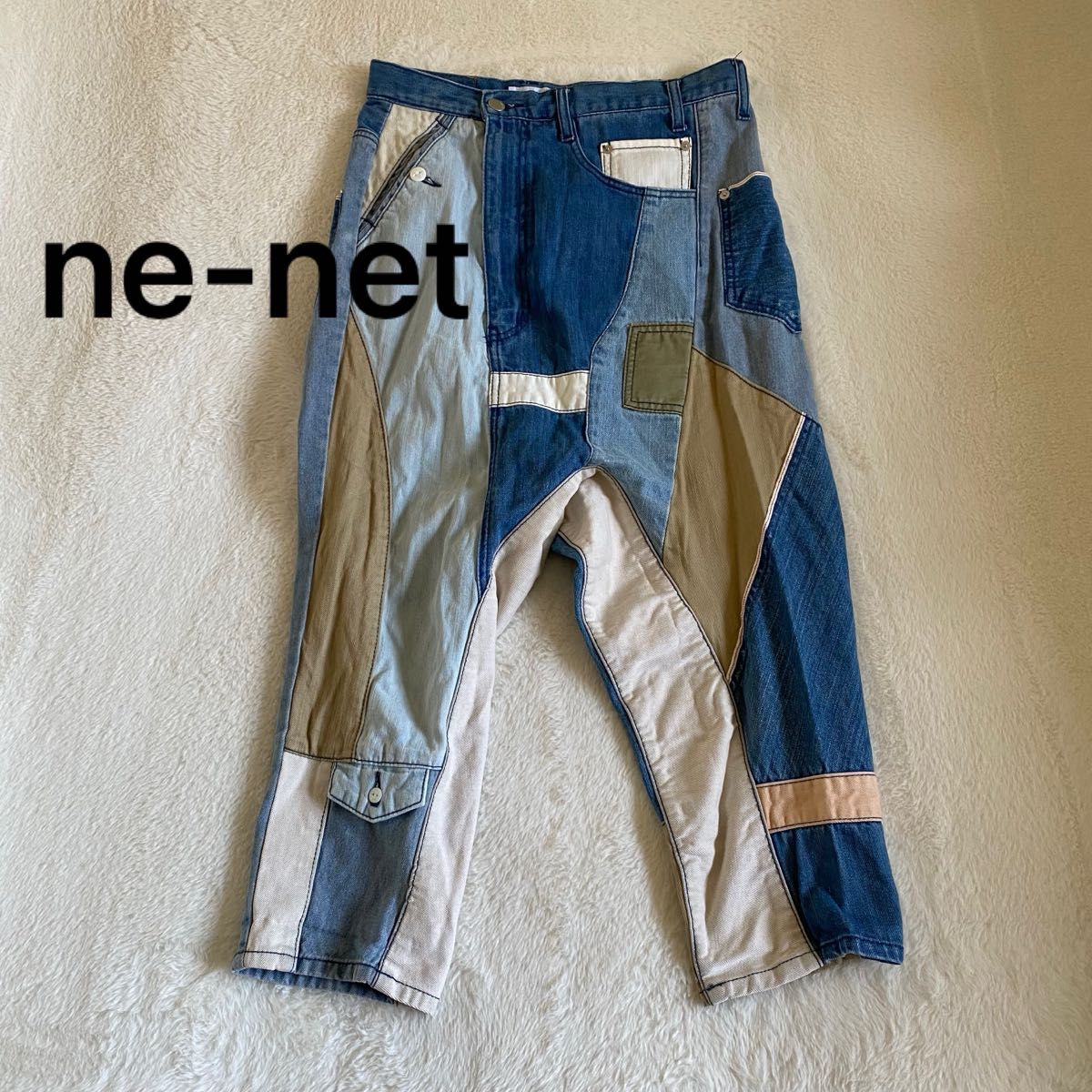 ne-net ネネット サルエルパンツ パッチワークデニムパンツ 切替 ne-net ネネット サルエルパンツ パッチワークデニムパンツ 切替