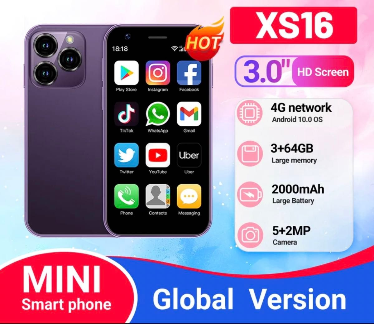 SOYES XS16 3.0インチ ミニスマートフォン 2GB RAM 16ROM 4g lte Android10 パープル色 SOYES XS16 3.0インチ ミニスマートフォン 2GB RAM 16ROM 4g lte Android10 パープル色
