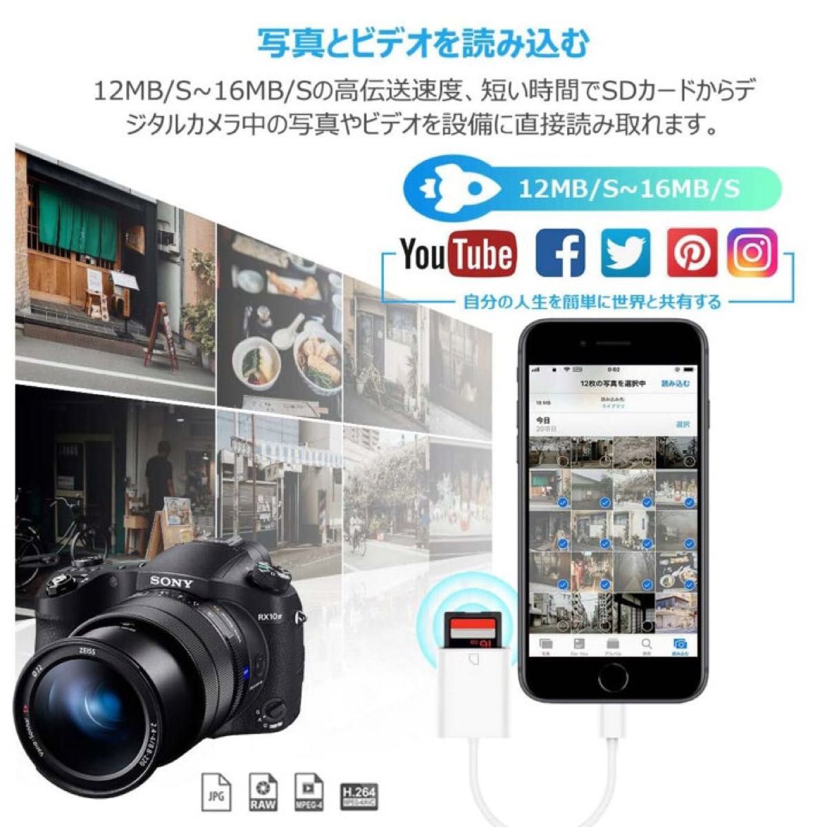 iPhone SDカードリーダー Flashair不要 データ転送 純正品同様