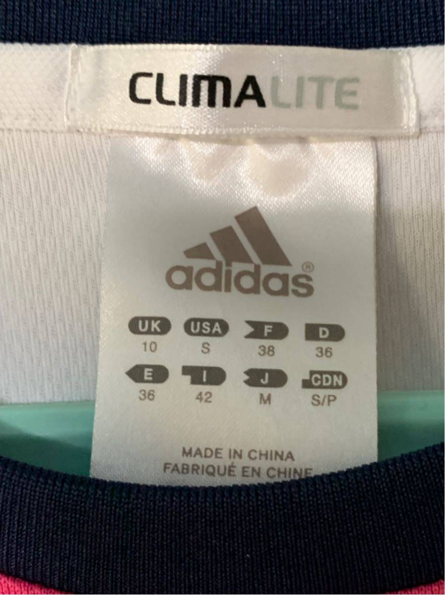 c1146 adidas■アディダス レディース 半袖Tシャツ 三本線■ピンク×黒×白ライン サイズ■ゆうパケお手軽210ゆうパックお手軽60レタパ510_画像4