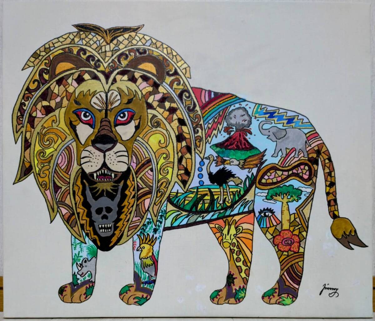 ジミー大西、象、アクリル画、F3模写 おさまっ ジミー大西、象、アクリル画、F3模写 おさまっ
