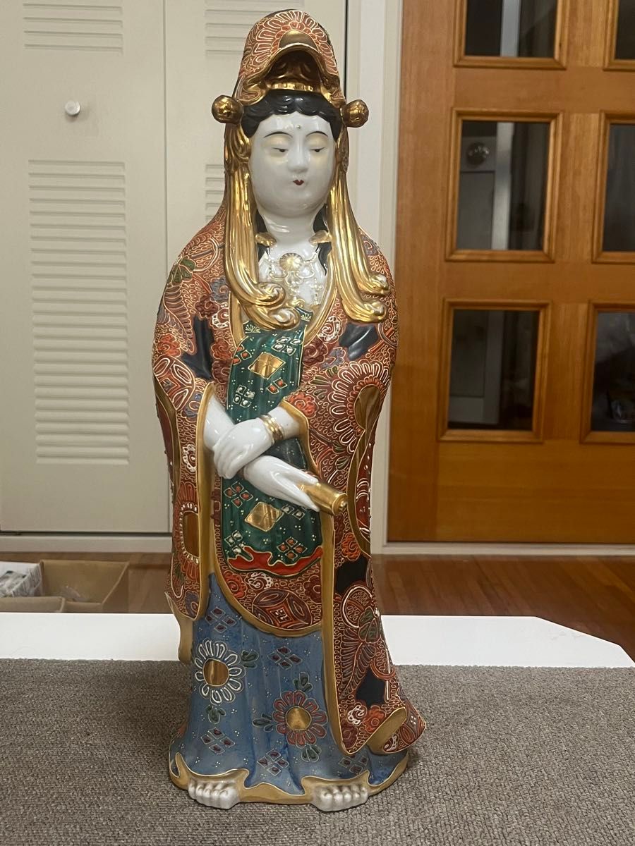 観音像 立像 高さ約24㎝ 陶器 観音菩薩 金彩色絵盛陶磁器 古美術 観音像 立像 高さ約24㎝ 陶器 観音菩薩 金彩色絵盛陶磁器 古美術