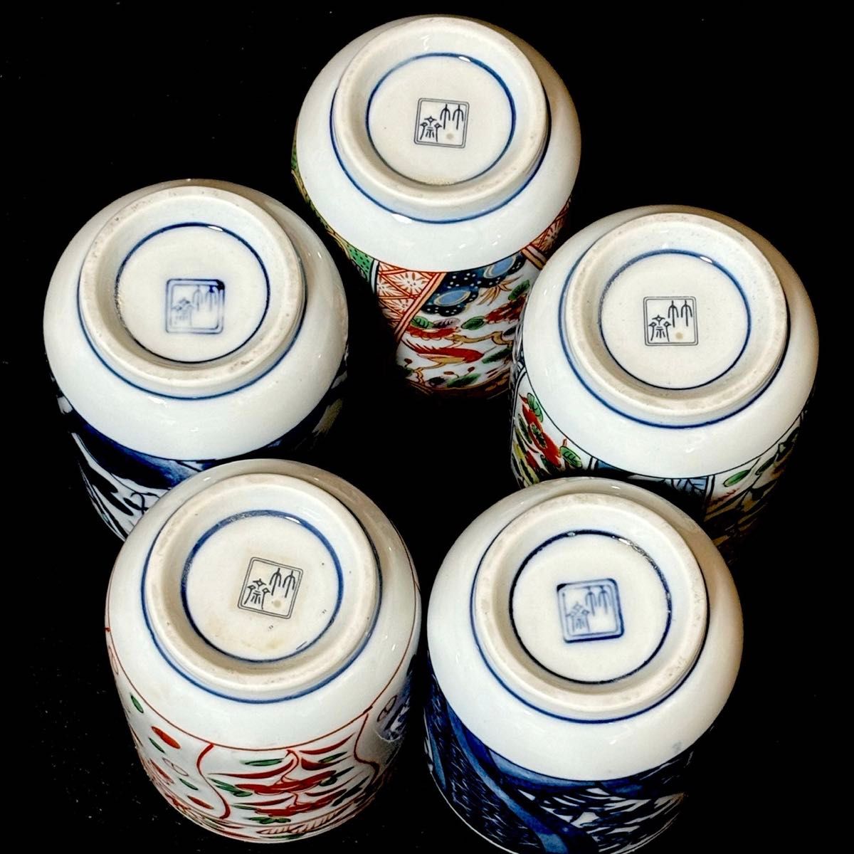未使用品】有田焼 林斎 竹斎 湯呑み茶碗 5客 絵変り 昭和レトロ 未使用品】有田焼 林斎 竹斎 湯呑み茶碗 5客 絵変り 昭和レトロ