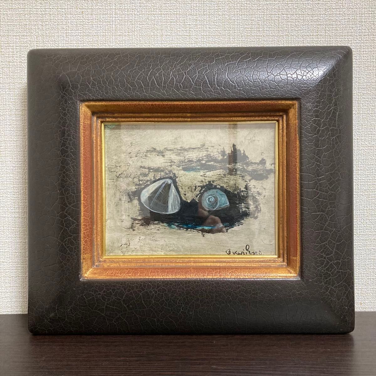 真作保証】栗原一郎「浜辺の詩」油彩0号 直筆サイン 絵画 額装 真作保証】栗原一郎「浜辺の詩」油彩0号 直筆サイン 絵画 額装