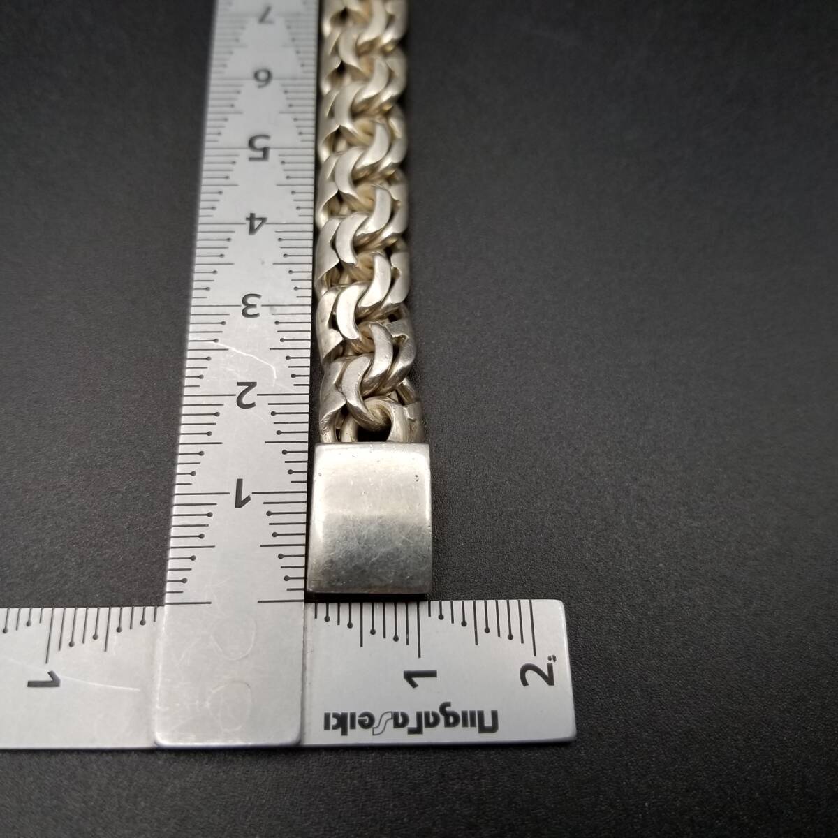 50'60's ERAS メキシコ 925 シルバー IDタグ 長方形プレート ダブルリンク ヴィンテージ ブレスレット 銀 MEXICO 重厚感 HEAVY Y19-E