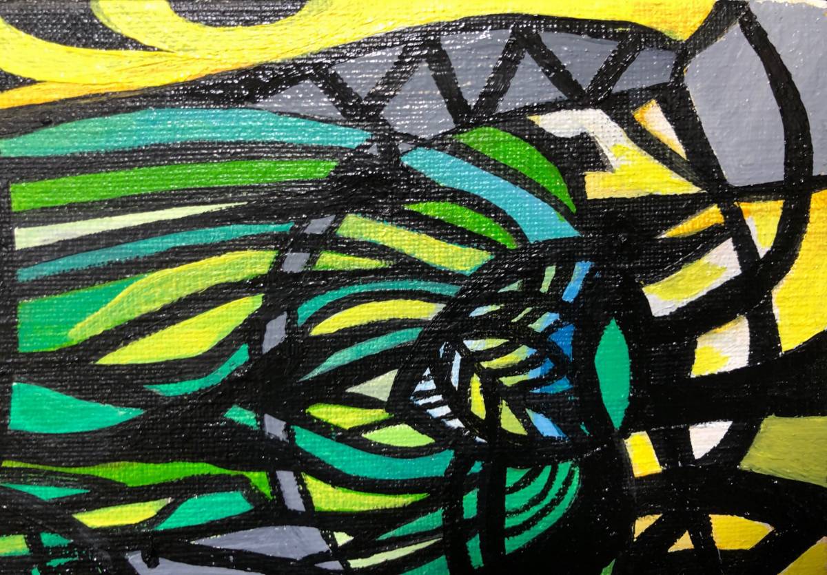  oil painting / oil painting [ black . green . yellow color. world ]Mitsuyo SM frame * free shipping *[ genuine work ]