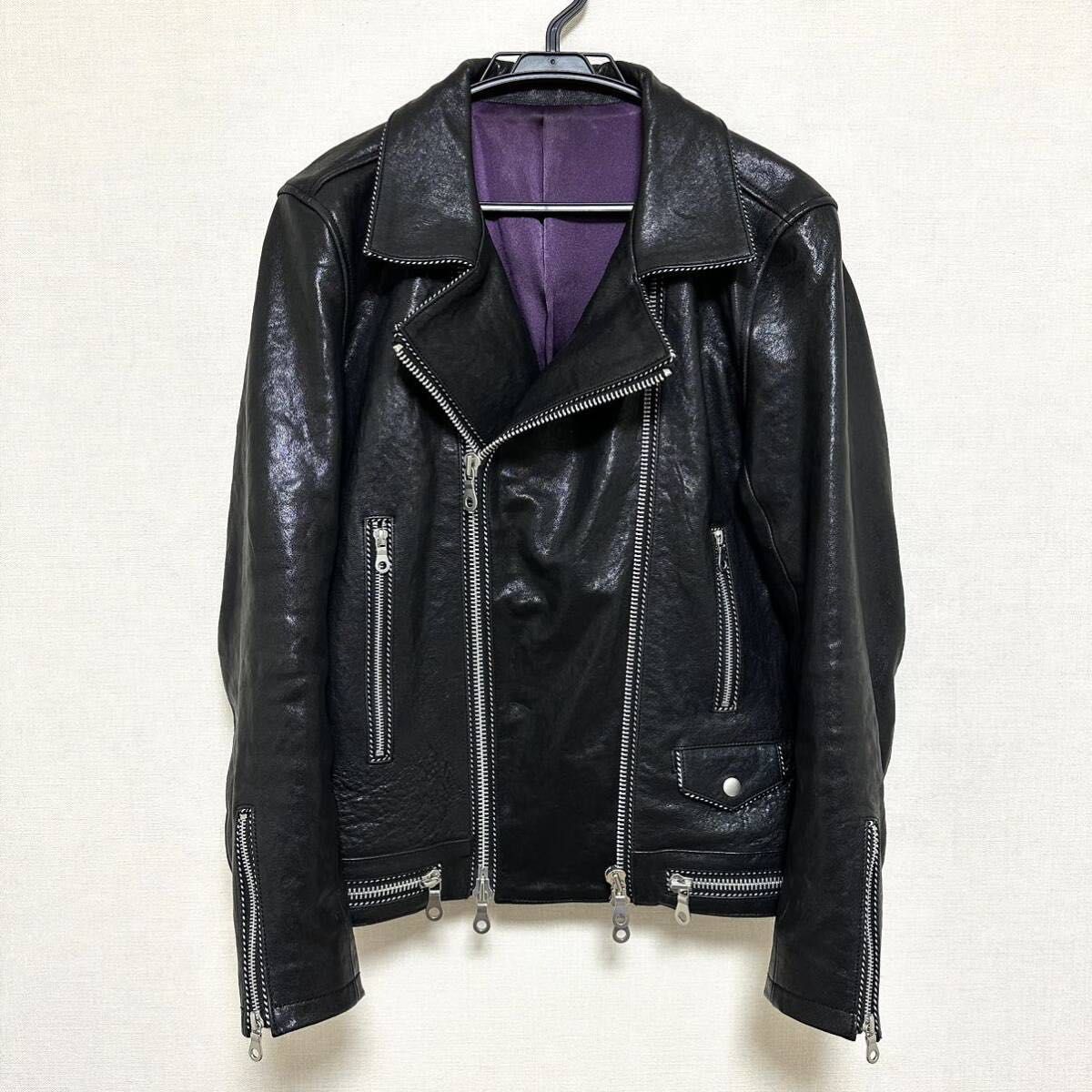 NO ID 】ラムレザーベジタブルパイピングライダースジャケット NO ID 】ラムレザーベジタブルパイピングライダースジャケット