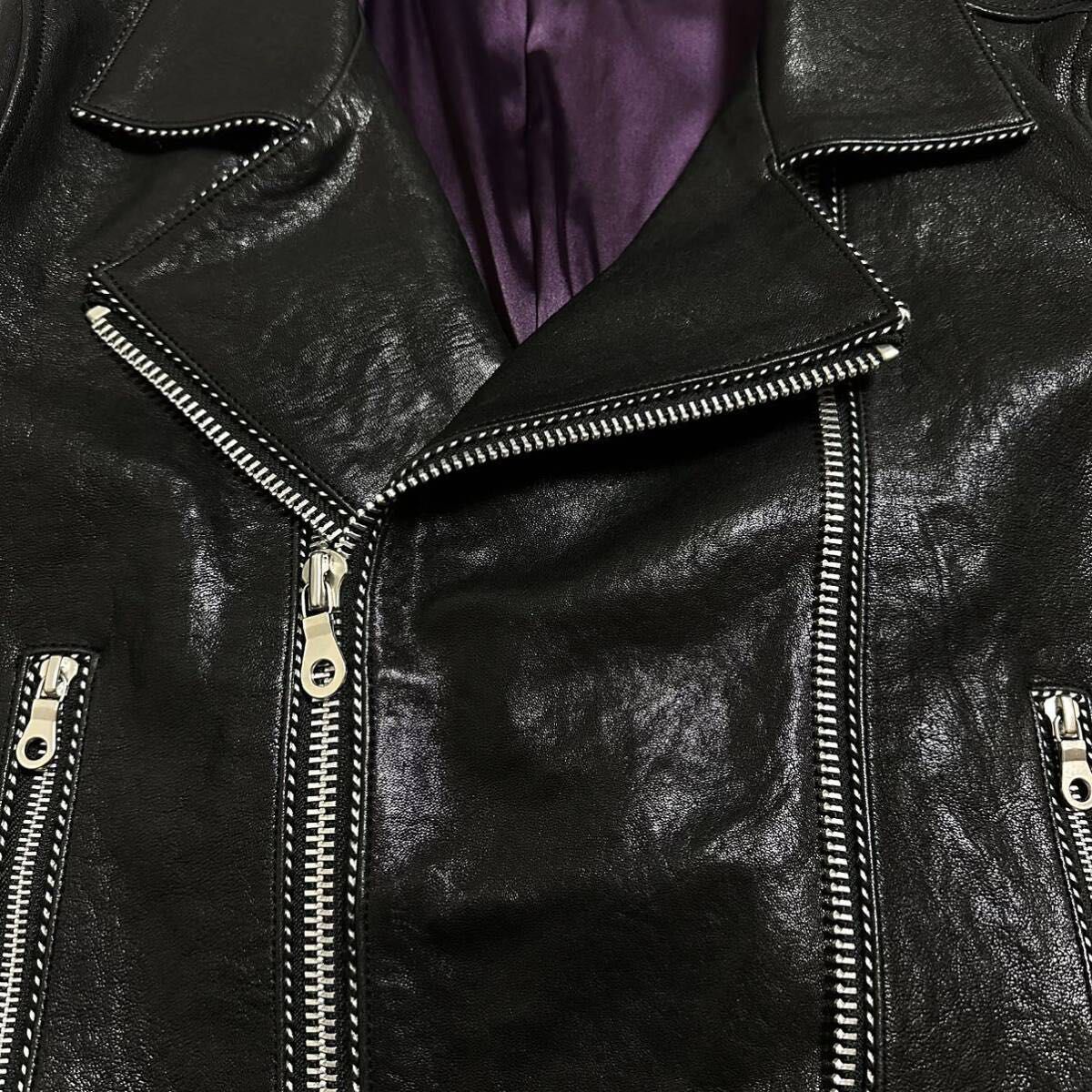 NO ID 】ラムレザーベジタブルパイピングライダースジャケット NO ID 】ラムレザーベジタブルパイピングライダースジャケット