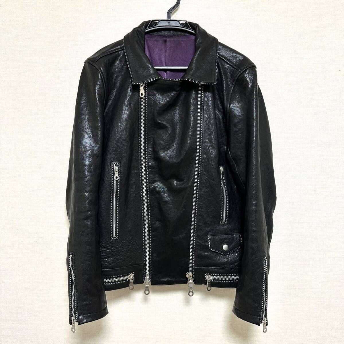 NO ID 】ラムレザーベジタブルパイピングライダースジャケット NO ID 】ラムレザーベジタブルパイピングライダースジャケット