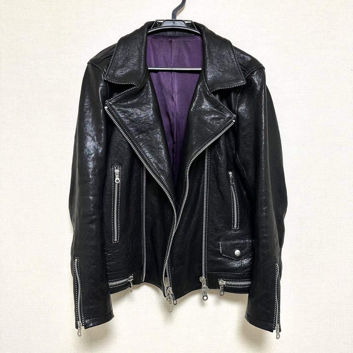 NO ID 】ラムレザーベジタブルパイピングライダースジャケット NO ID 】ラムレザーベジタブルパイピングライダースジャケット