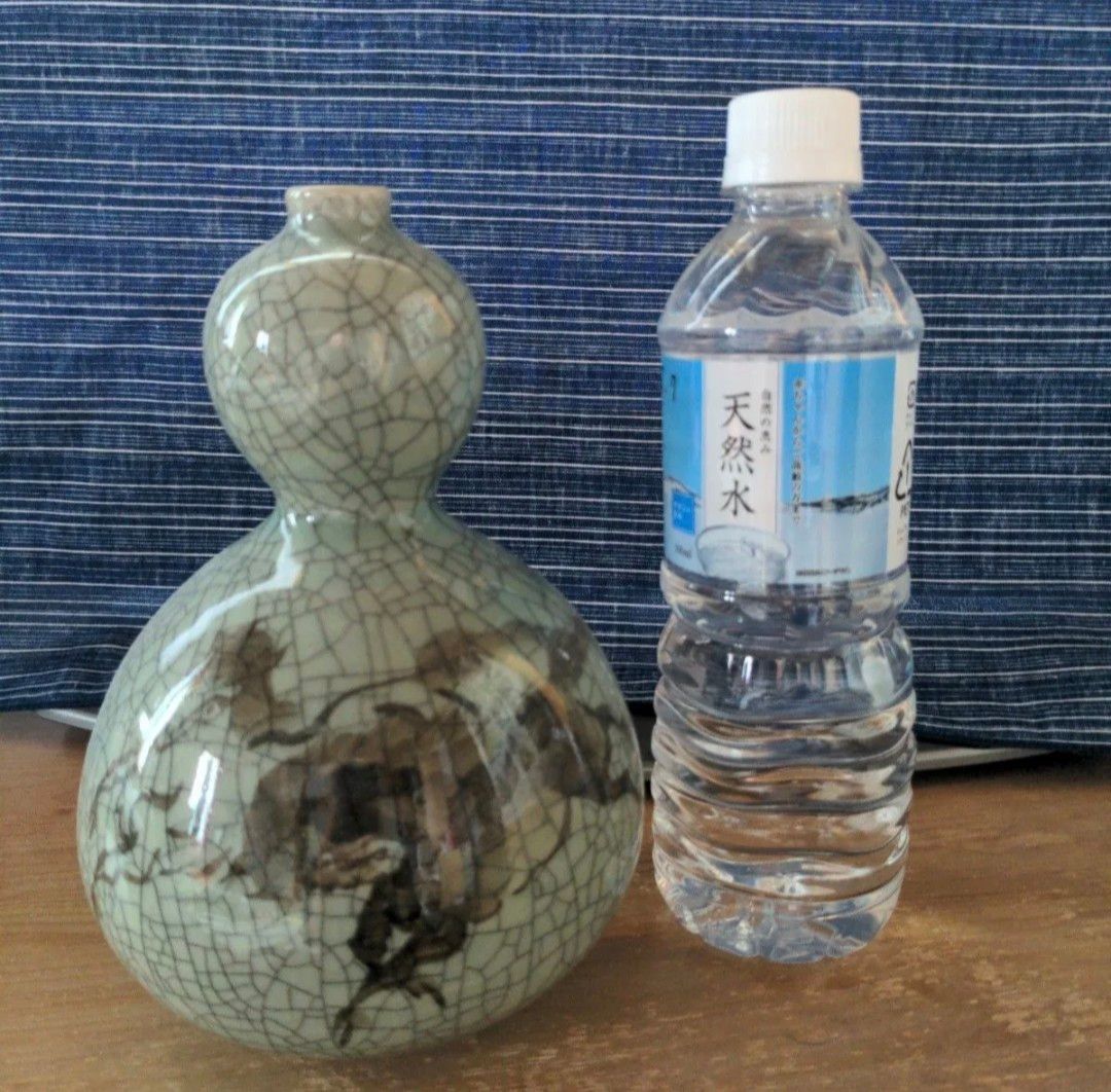 大堀相馬焼 ひょうたん徳利 青ひび 左駒 瓢箪型花瓶 陶器 骨董品 大堀相馬焼 ひょうたん徳利 青ひび 左駒 瓢箪型花瓶 陶器 骨董品