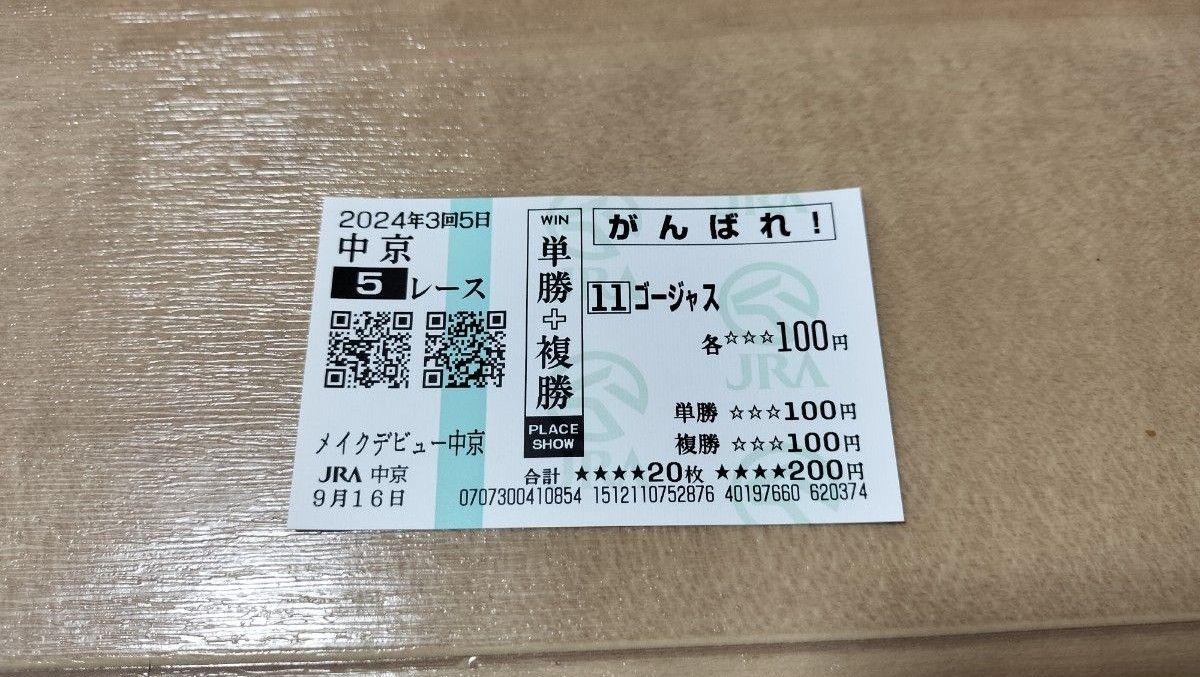 24 09 16 メイクデビュー中京 ゴージャス 現地応援馬券|Yahoo 24 09 16 メイクデビュー中京 ゴージャス 現地応援馬券|Yahoo