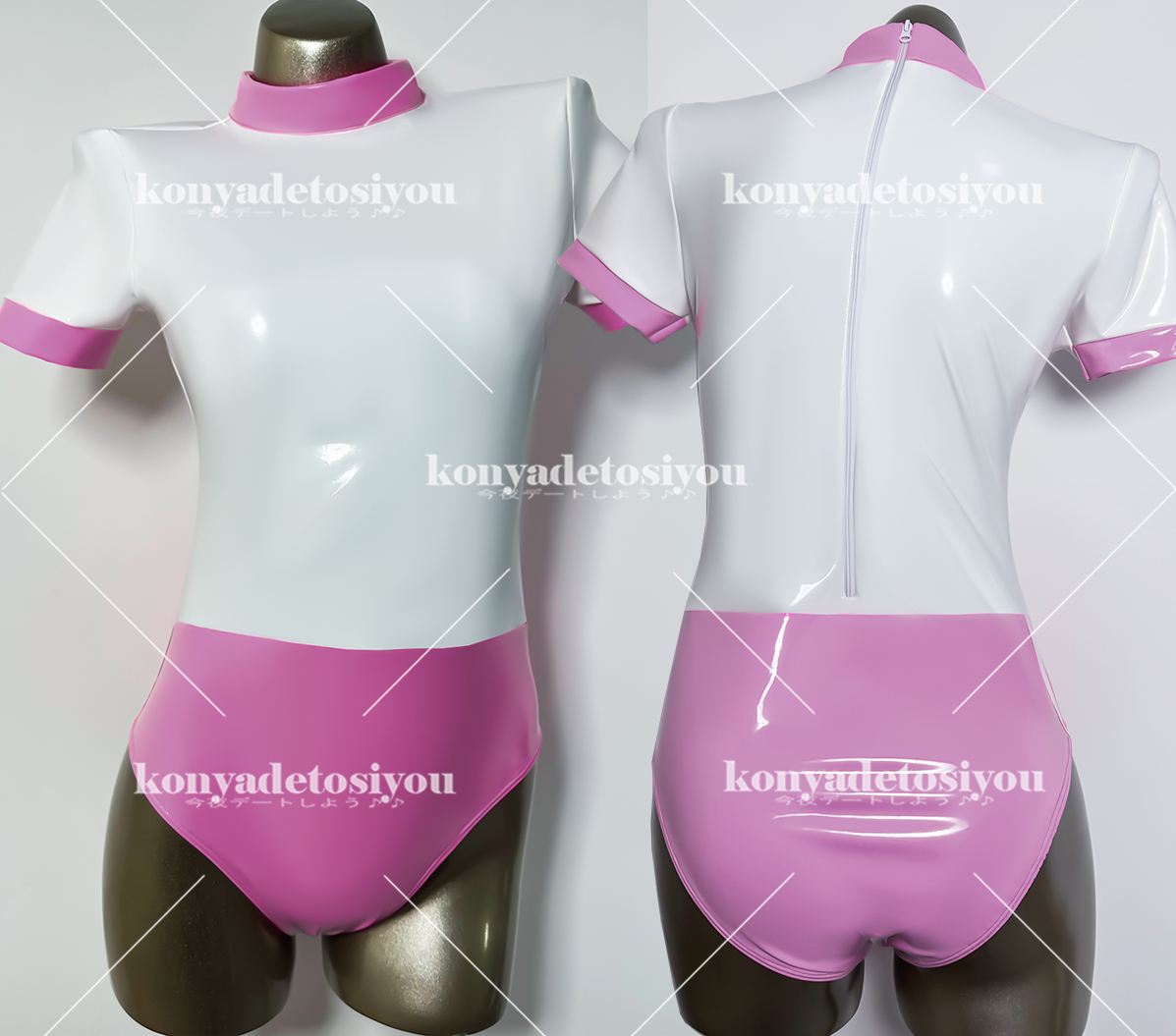 LJH23012白&ピンク 超光沢 レオタード コスプレ スクール水着 LJH23012白&ピンク 超光沢 レオタード コスプレ スクール水着