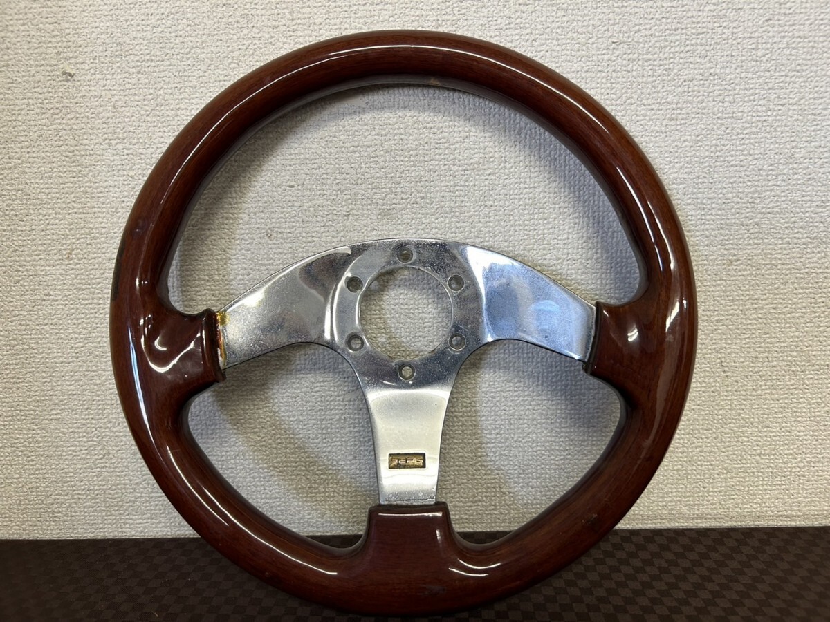 A3　BERG MOTOR FUTURS　ベルグ　ウッドハンドル　ステアリング　ヴィンテージ　アンティーク　パーツ　直径約32㎝　現状品
