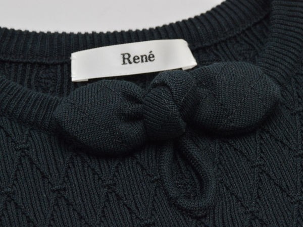 ルネ Rene リボン 半袖 ニットセーター 34サイズ ブラック レディース F-M11017_画像4