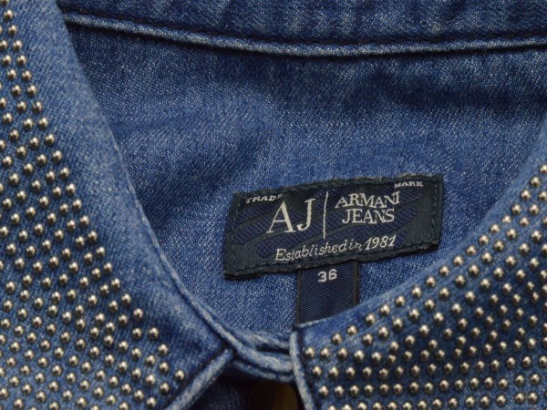 アルマーニジーンズ ARMANI JEANS コットン 衿スタッズ デニム 長袖 シャツ 36サイズ ブルー レディース F-M10610_画像4