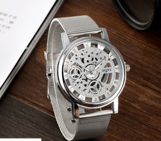 M5 ビジネスメンズファッション　中空クォーツ時計　ステンレススチールメッシュベルト　カジュアルメンズ腕時計レロジオMasculin_画像3