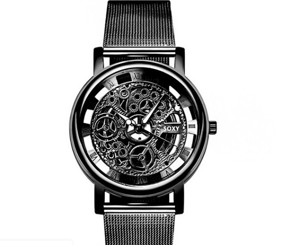 M5 ビジネスメンズファッション　中空クォーツ時計　ステンレススチールメッシュベルト　カジュアルメンズ腕時計レロジオMasculin_画像6