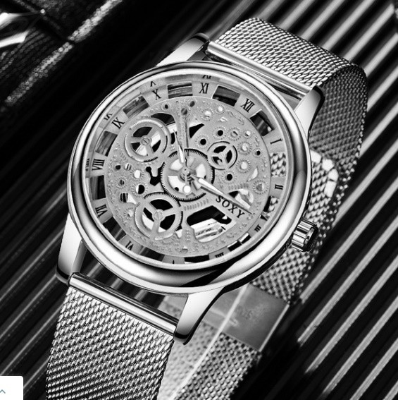 M5 ビジネスメンズファッション　中空クォーツ時計　ステンレススチールメッシュベルト　カジュアルメンズ腕時計レロジオMasculin_画像9