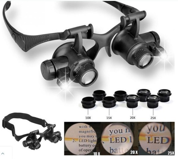  clock repair LED magnifying glass double EyeGlasses magnifier gem repair 10X 15X 20X 25X lens 