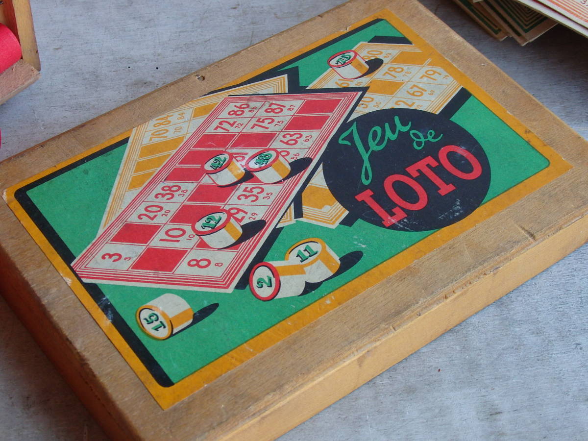 oフランスアンティーク 木箱 LOTO ゲーム 玩具 ウッドボックス 蚤の市 ブロカント 木製 仏 カード ビンテージ_画像2