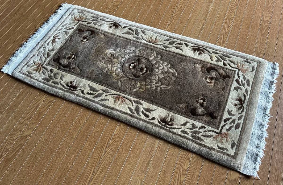 120×60】ウール◇中国産絨毯・カーペット・ラグ・マット□3399-9 120×60】ウール◇中国産絨毯・カーペット・ラグ・マット□3399-9