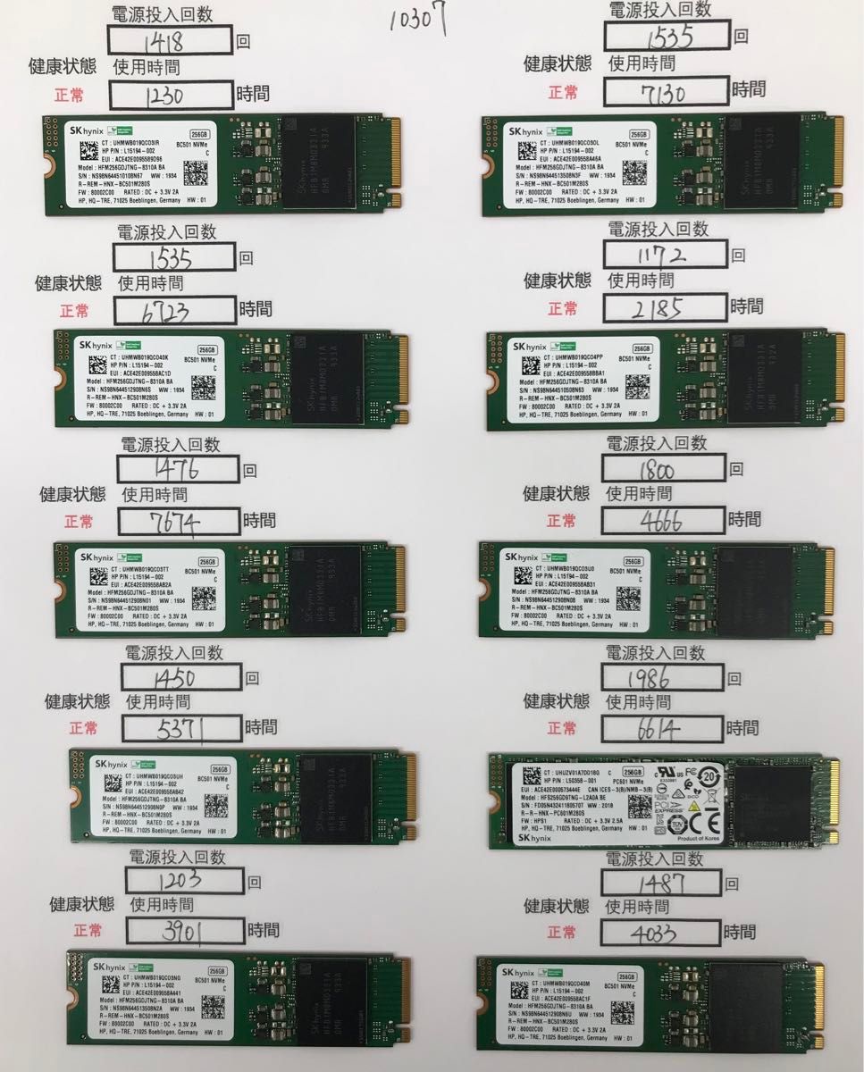 10307中古品 SSD 2280 NVME 256GB 10枚動作確認済み 返品返金 10307中古品 SSD 2280 NVME 256GB 10枚動作確認済み 返品返金