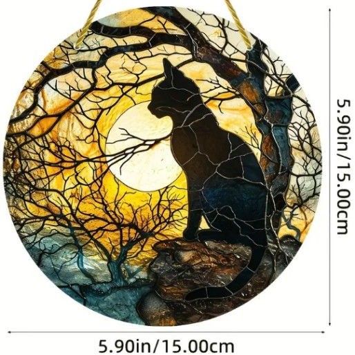 15cm 黒猫 ステンドグラス 風 サンキャッチャー アンティーク 15cm 黒猫 ステンドグラス 風 サンキャッチャー アンティーク