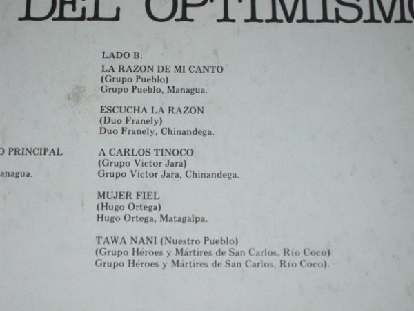Festival Del Optimismo /Grupo Orgenes/Mara Pa Robleto/Danilo Norori y Salvador Bustos他/ラテン歌謡/ニカラグア盤LPレコード_画像4